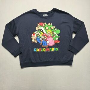 Super Mario Men's Black Long Sleeve Pullover Sweatshirt Size Large